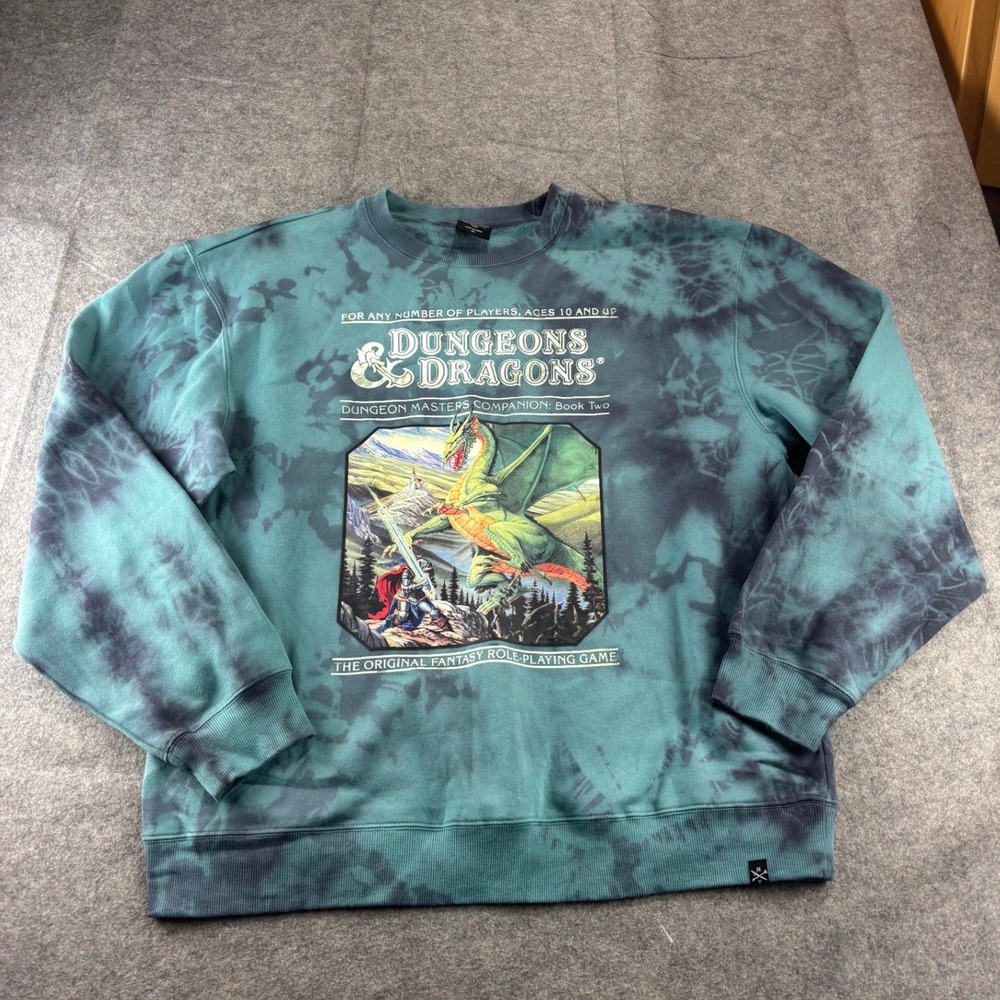 Dungeons & Dragons Tie Dye Sweatshirt XL Teal Black Dragon Graphic Crewneck